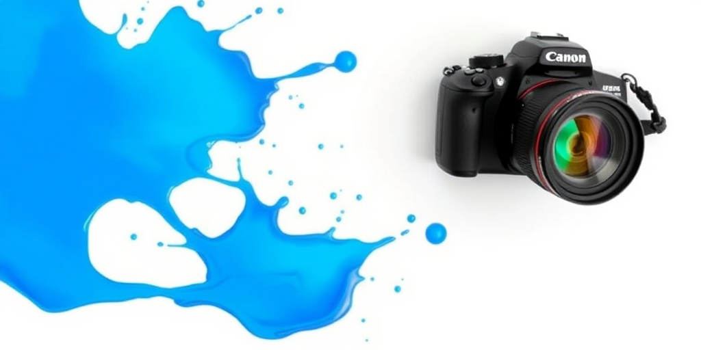 Create a vibrant blue paint splash on a white background, using a DSLR camera with a 50mm lens, aperture set to f/2.8 for a shallow depth of field, natural lighting for better color saturation.