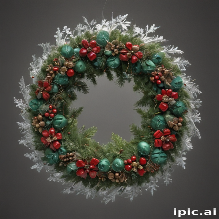 Festive Holiday Wreath Adorned with Green and Red Decorations
