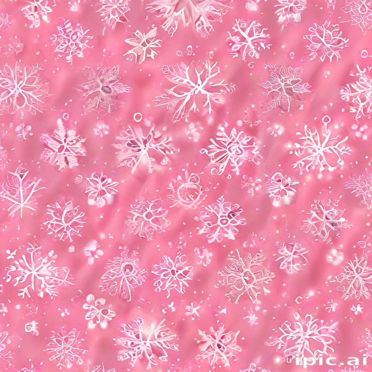 Delicate White Snowflakes Dancing on a Soft Pink Background in Winter.
