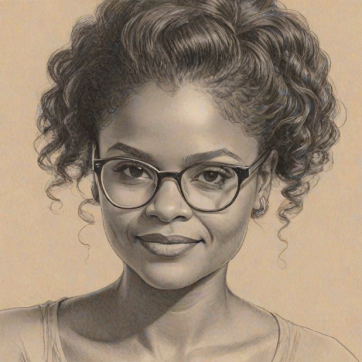 Delightful Kimberly Elise, pencil sketch, portrait of Comely woman 1947s in glasses, hair style beatnik, outline, clear lines, fine lines, 8k