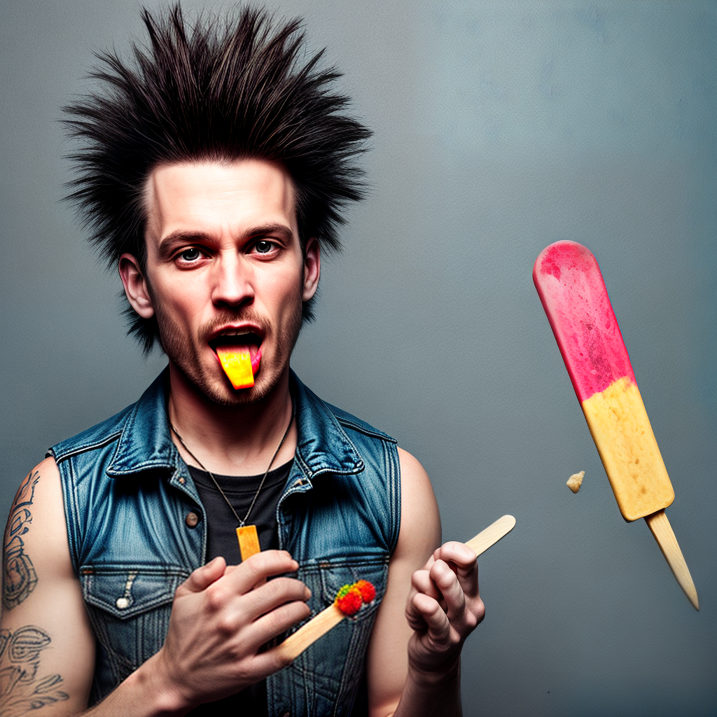 punk rocker eating a popsicle