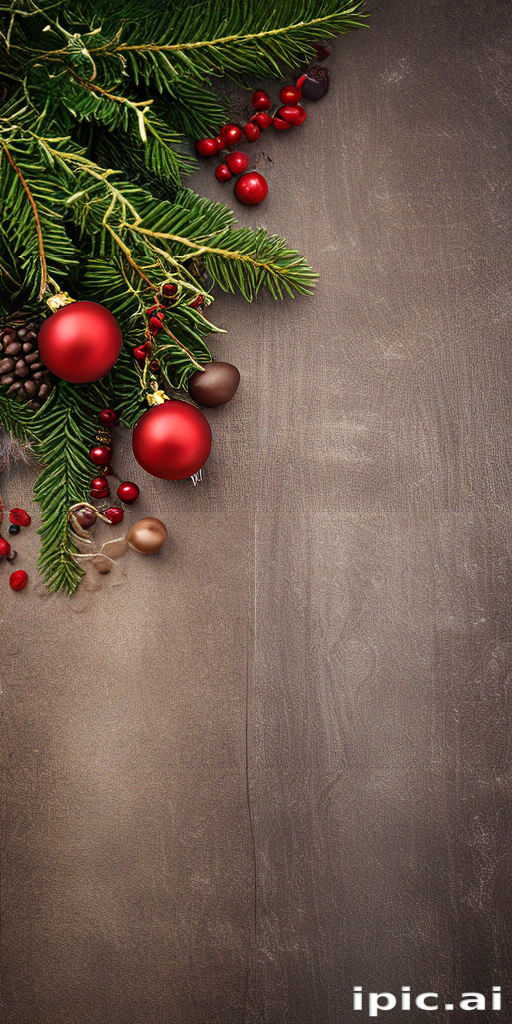Festive Holiday Decorations with Ornaments and Evergreen Branches on ...