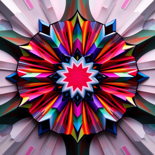 generate an abstract geometric design with vibrant colors, high contrast and smooth gradients, using a 50mm lens, aperture f/2.8, ISO 100, shot in a top-down view with a digital SLR camera for enhanced image quality