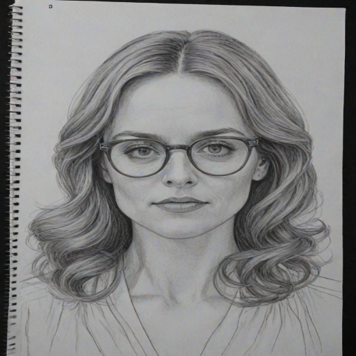 Superb Kerry Condon, pencil sketch, portrait of Gorgeous woman 1976s in glasses, hair style beatnik, outline, clear lines, fine lines, 8k