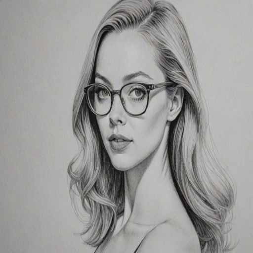 Beauteous Amanda Seyfried, pencil sketch, portrait of Ravishing woman 1960s in glasses, hair style beatnik, outline, clear lines, fine lines, 8k