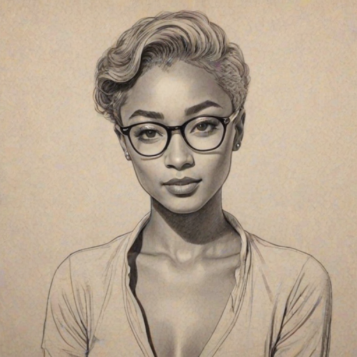 Ravishing Tati Gabrielle, pencil sketch, portrait of Pleasing woman 1931s in glasses, hair style beatnik, outline, clear lines, fine lines, 8k