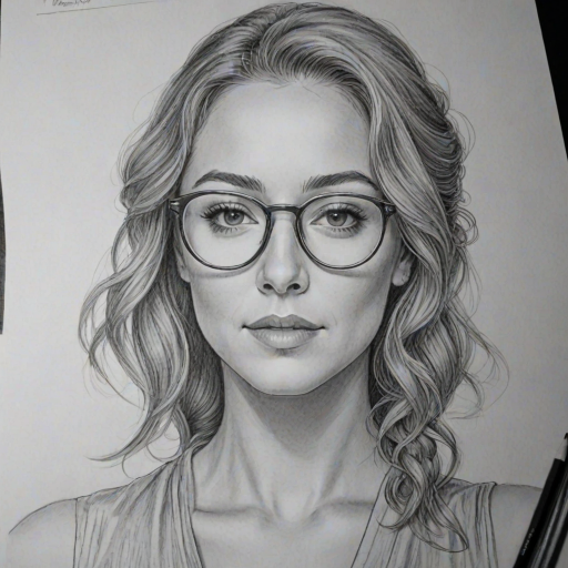 Radiant Alexa Vega, pencil sketch, portrait of Splendid woman 1924s in glasses, hair style beatnik, outline, clear lines, fine lines, 8k