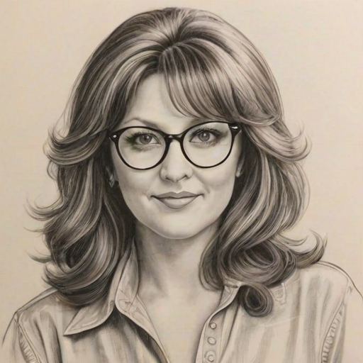 Charming Abby Lee Miller, pencil sketch, portrait of Attractive woman 1978s in glasses, hair style beatnik, outline, clear lines, fine lines, 8k