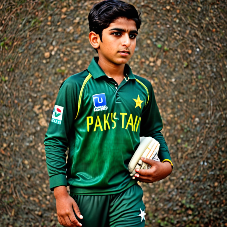 A boy watching cricket match wearing a Pakistan jersey with the number 25 on his back and name Hazik