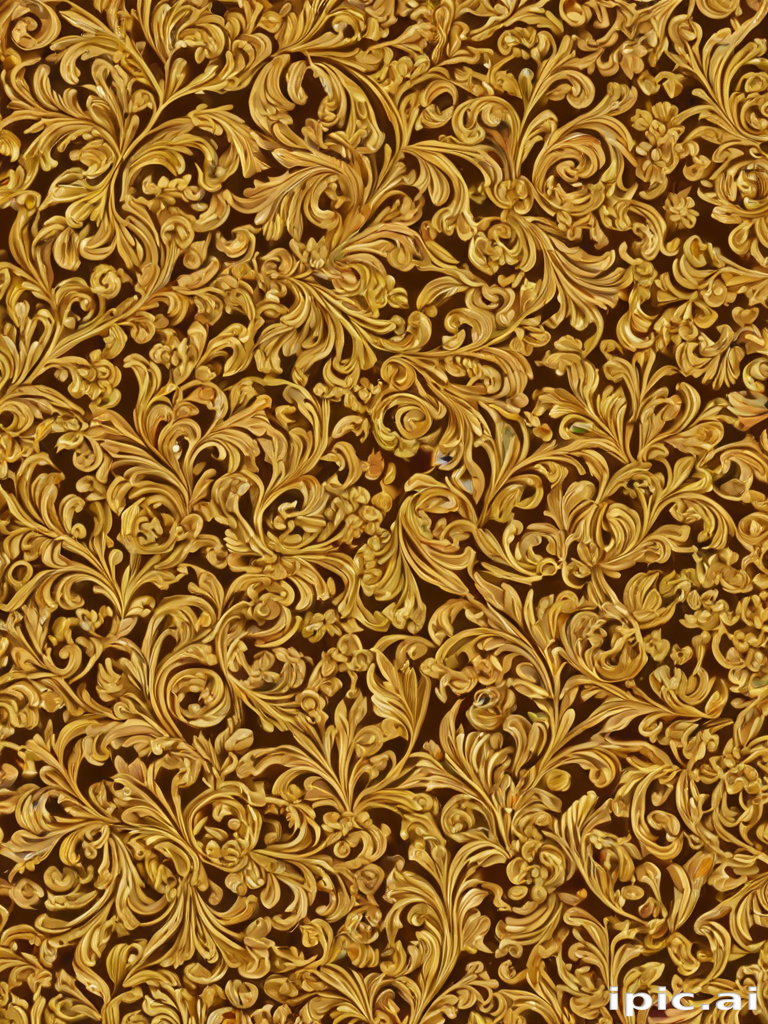 Elegant Golden Floral Pattern with Intricate Swirls and Designs.