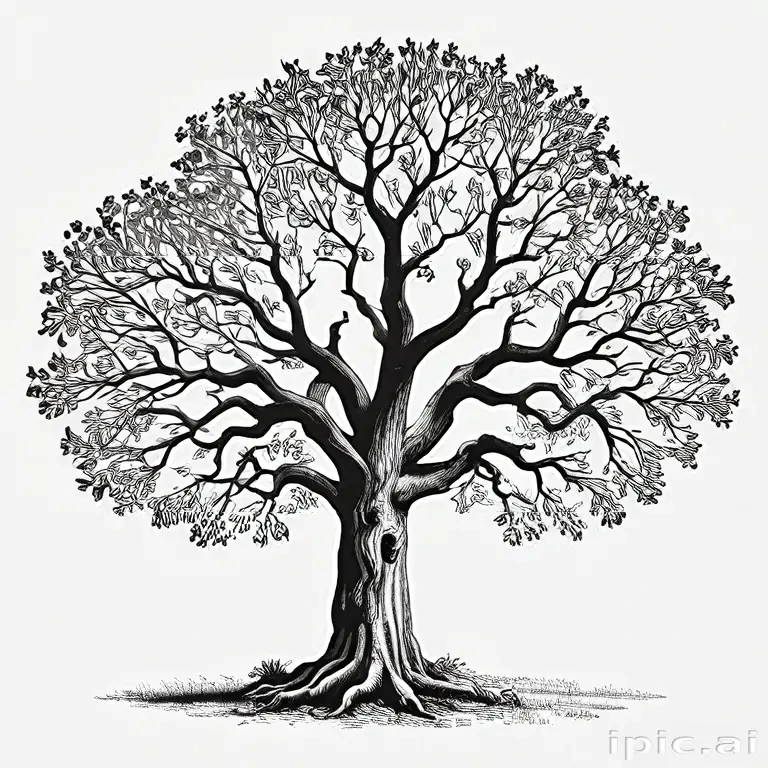 oak tree clipart black and white