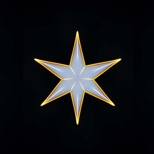 Create an image of a white star with an orange outline, using a DSLR camera with a 50mm lens, aperture set to f/2.8, ISO 100, shot from a frontal view, with a soft focus background for enhanced image quality.