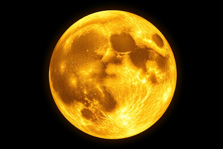 Create a highly detailed digital illustration of a golden moon face with intricate textures, using a Canon EOS R5, aperture f/2.8, ISO 100, 50mm lens, high-resolution, and a smooth gradient background for enhanced contrast.