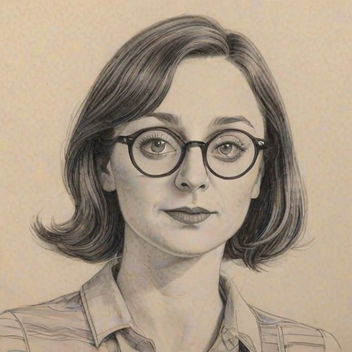 Lovely Rachel Dratch, pencil sketch, portrait of Captivating woman 1926s in glasses, hair style beatnik, outline, clear lines, fine lines, 8k