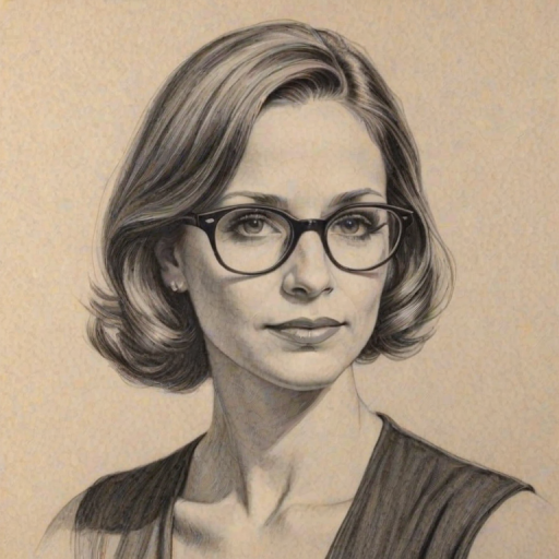 Fascinating Andrea Savage, pencil sketch, portrait of Fascinating woman 1933s in glasses, hair style beatnik, outline, clear lines, fine lines, 8k