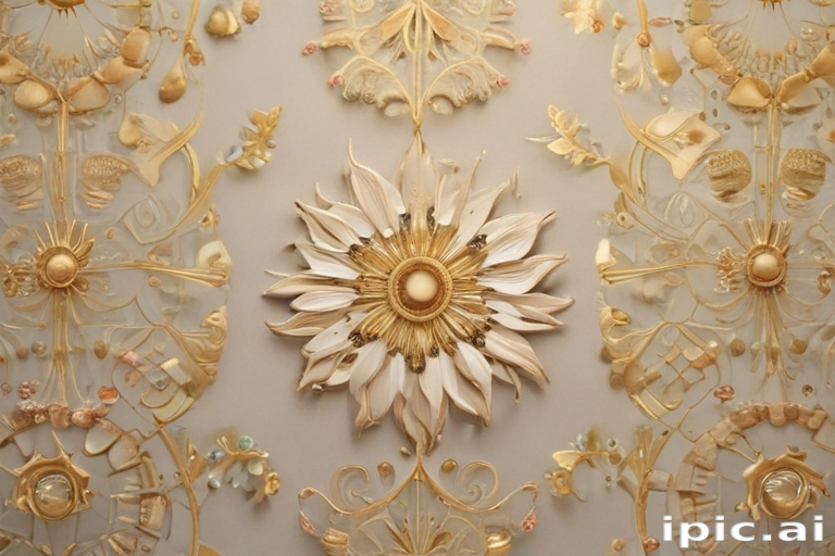 Intricate Floral Design Featuring Golden Elements and Textured Details ...