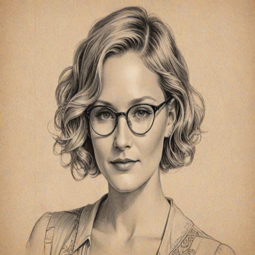 Fetching Jennifer Nettles, pencil sketch, portrait of Lovely woman 1920s in glasses, hair style beatnik, outline, clear lines, fine lines, 8k