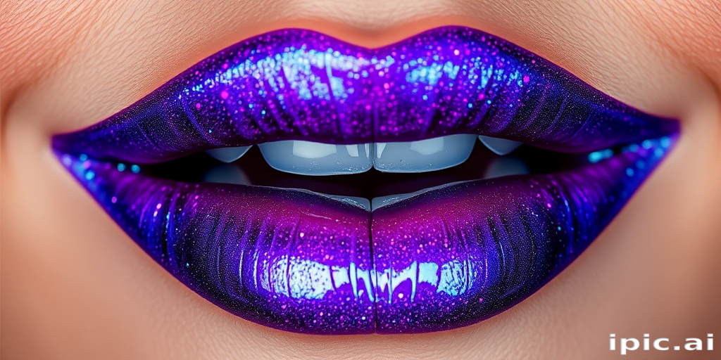 Dramatic "Galactic Nova" lip design showcases a deep space-inspired palette of purples, blues, and silvers with a high-shine, holographic finish that's out of this world