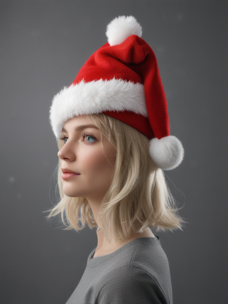 Festive Holiday Spirit: Young Woman Wearing a Cheerful Santa Hat