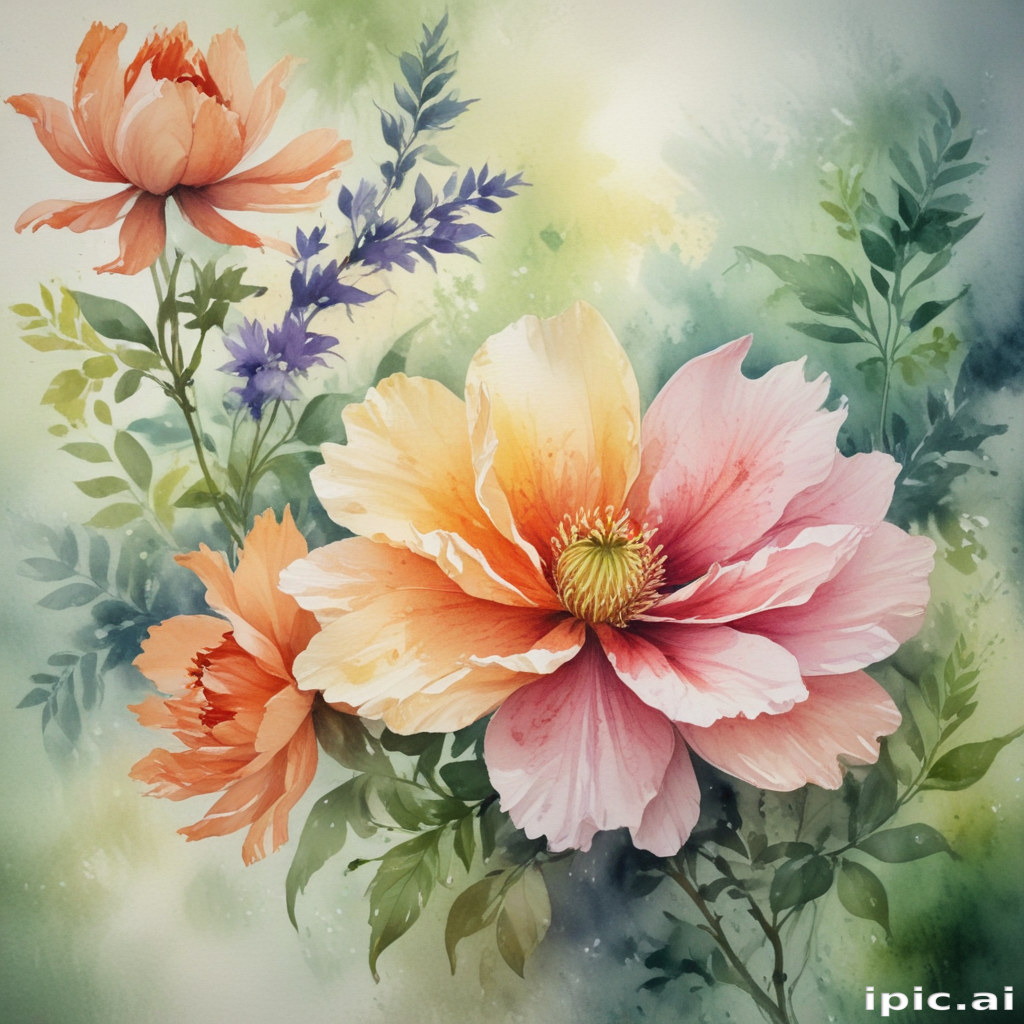 Beautiful Watercolor Floral Arrangement Featuring Vibrant Blooms and ...