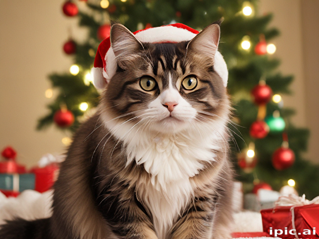 A Festive Cat Wearing a Santa Hat Surrounded by Holiday Cheer and ...