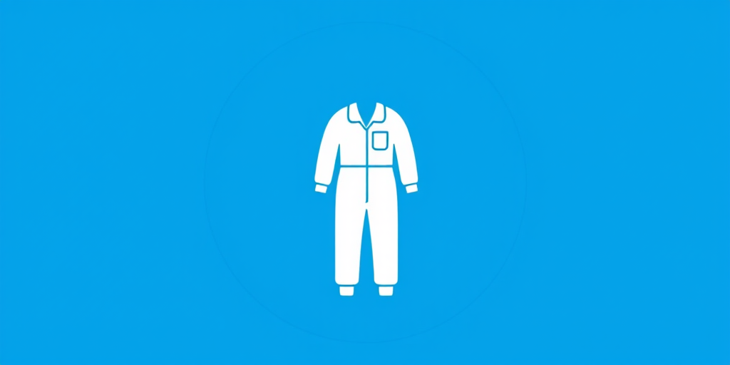 Create a high-resolution vector illustration of a white jumpsuit icon on a solid blue circular background, camera settings: aperture f/11, ISO 100, shutter speed 1/250s, camera view: frontal, camera style: flat design, camera type: digital graphic design software.