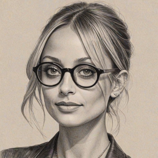 Captivating Nicole Richie, pencil sketch, portrait of Fetching woman 1939s in glasses, hair style beatnik, outline, clear lines, fine lines, 8k