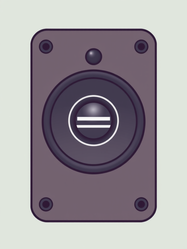 Create a clean, minimalist icon of a speaker with a minus symbol, captured with a Canon EOS R5, 50mm lens, f/2.8 aperture, 1/200s shutter speed, top-down view, high-resolution vector style, plain background.