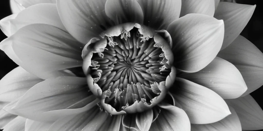 Intricate Black and White Close-Up of a Beautiful Lotus Flower