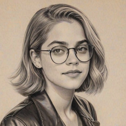 Wonderful Dylan Sprouse, pencil sketch, portrait of Pleasing woman 1933s in glasses, hair style beatnik, outline, clear lines, fine lines, 8k
