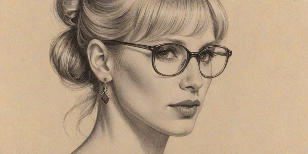 Superb Lucy Punch, pencil sketch, portrait of Captivating woman 1931s in glasses, hair style beatnik, outline, clear lines, fine lines, 8k