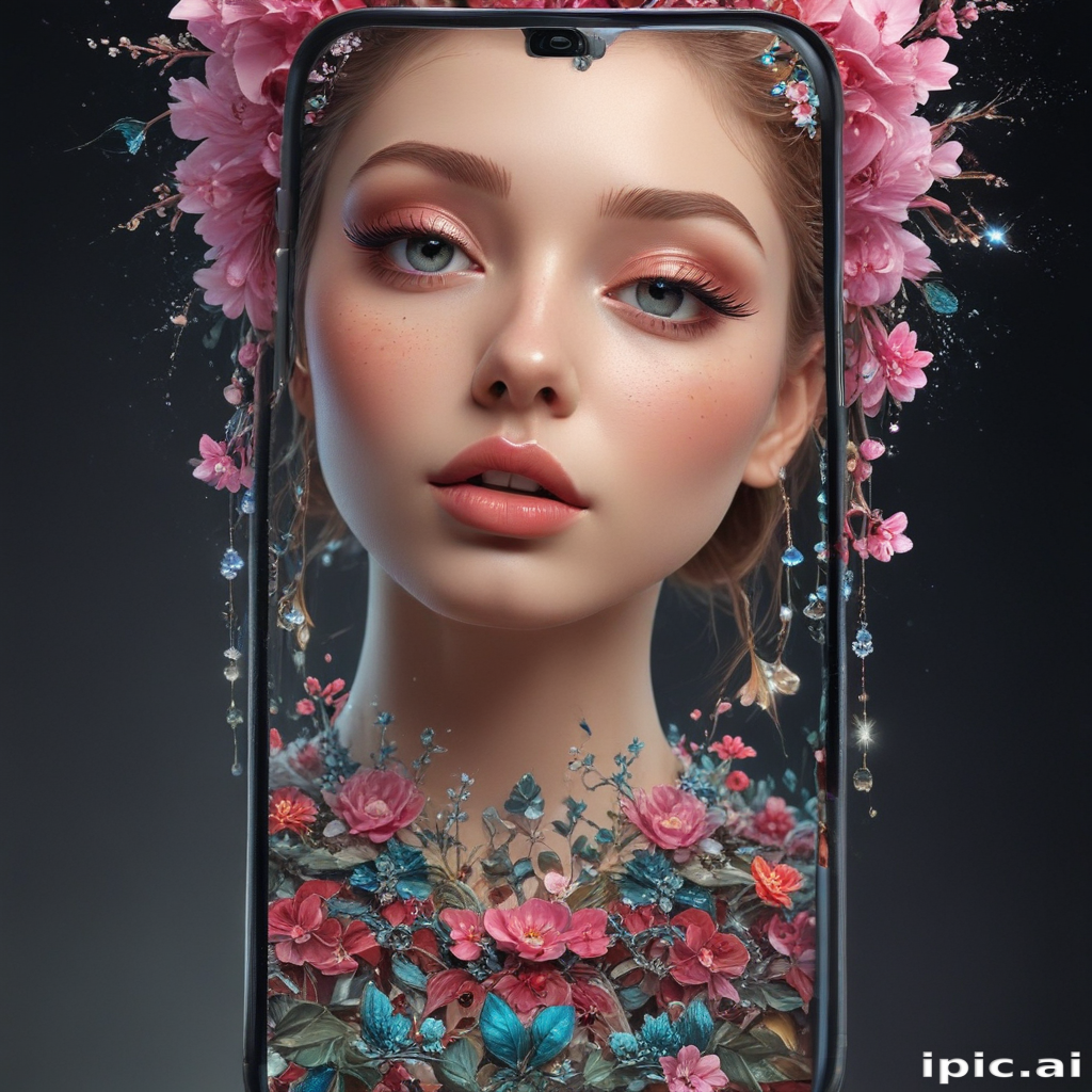 Enchanting Portrait of a Woman Surrounded by Floral Beauty and Technology
