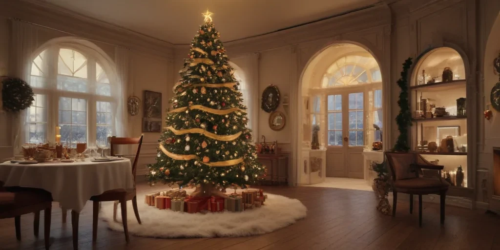 A Warm and Inviting Christmas Scene Featuring a Beautifully Decorated Tree