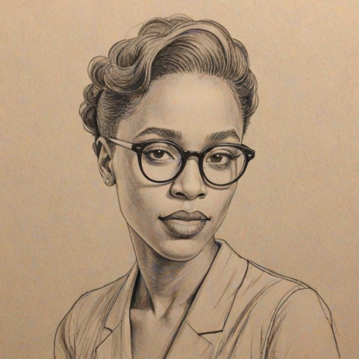 Wonderful Lena Waithe, pencil sketch, portrait of Graceful woman 1933s in glasses, hair style beatnik, outline, clear lines, fine lines, 8k