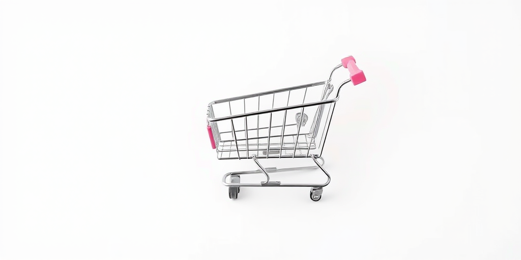 Create a high-resolution image of a shopping cart icon, captured with a DSLR camera at f/4 aperture, ISO 100, 50mm lens, top-down view, with soft lighting and a clean white background.
