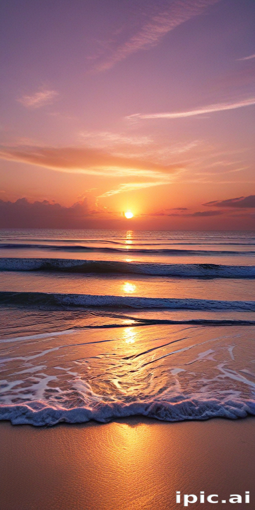 Serene Sunset Over Tranquil Ocean Waves Reflecting Vibrant Evening Colors