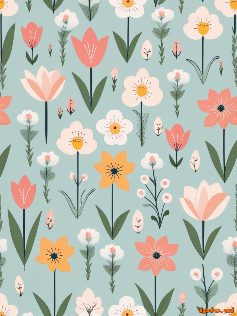 A Vibrant Floral Pattern Featuring Colorful Flowers on a Light Blue ...