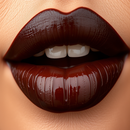 Rich chocolate brown woman lips with glossy texture, offering a unique twist on traditional dark lip colors