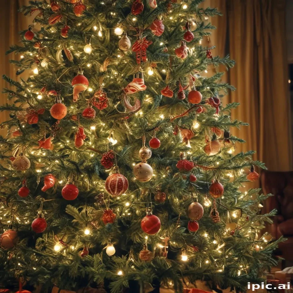 A Beautifully Decorated Christmas Tree with Warm Lights and Ornaments.