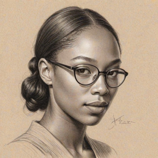 Superb Allyson Felix, pencil sketch, portrait of Enchanting woman 1935s in glasses, hair style beatnik, outline, clear lines, fine lines, 8k