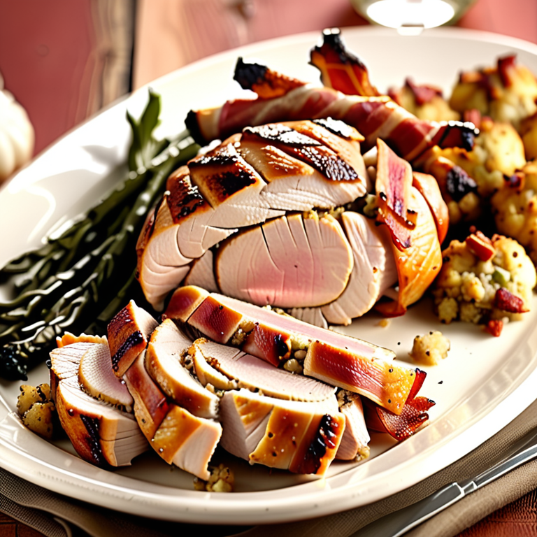 chicken breast with stuffing wrapped in bacon