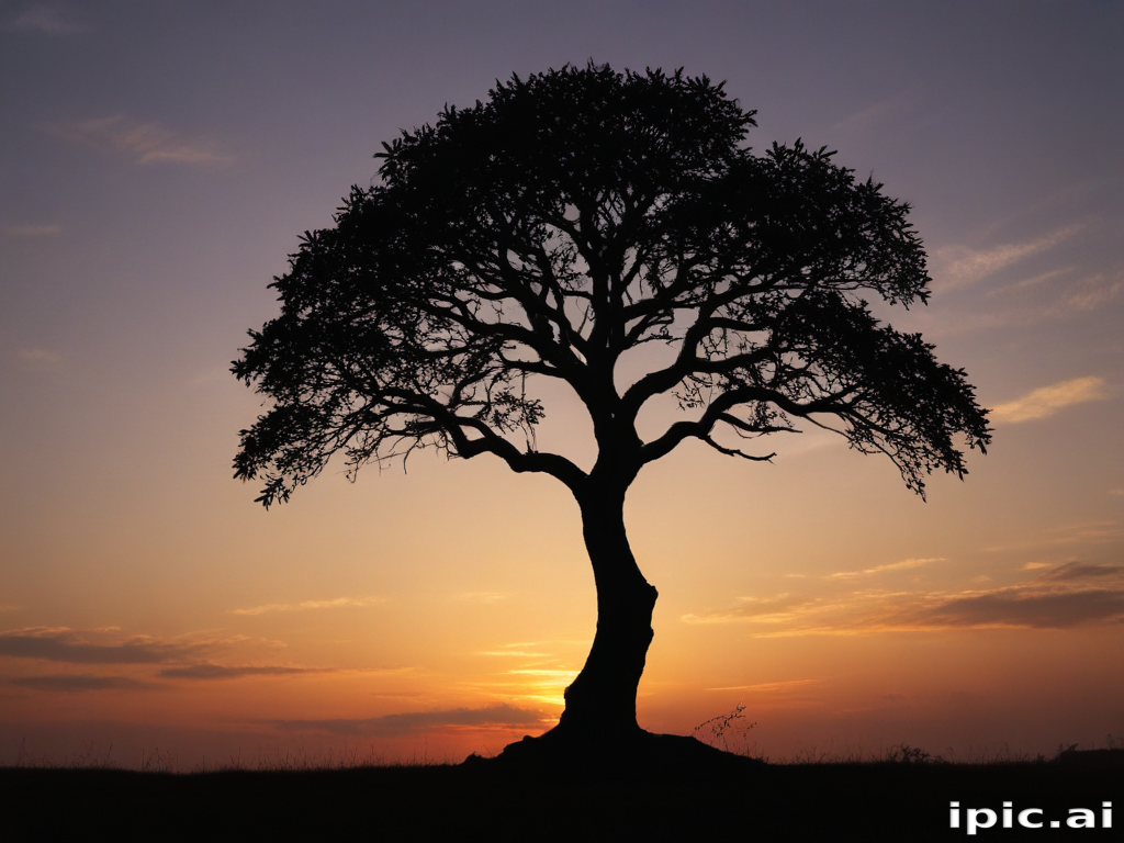 Majestic Silhouette of a Tree Against a Colorful Sunset Sky