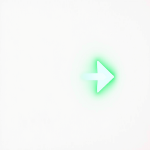 Create an image of a bright green arrow pointing to the right showcased prominently against a clean white background, captured with a DSLR camera at f/2.8 aperture, ISO 100, 50mm lens, with a shallow depth of field and soft lighting for enhanced clarity and vibrancy.