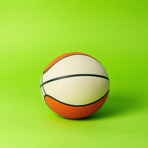 A high-resolution image of a detailed basketball resting on a vibrant green background, shot with a DSLR camera at f/2.8 aperture, 50mm lens, 1/250 sec shutter speed, with a shallow depth of field for enhanced focus on the ball.
