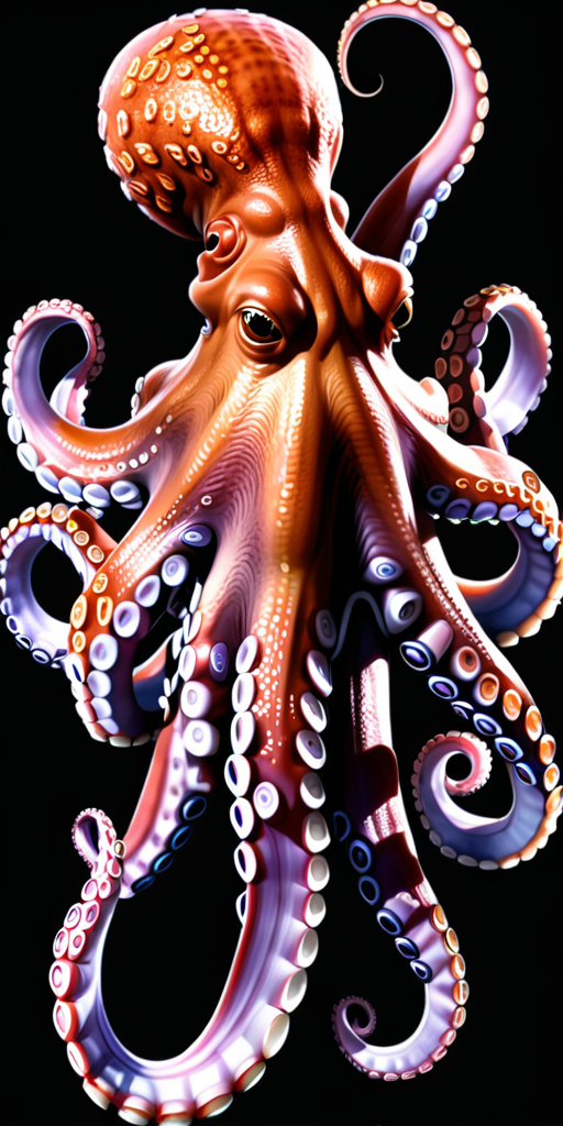 Majestic Octopus Displaying Its Colorful Tentacles Against a Dark ...