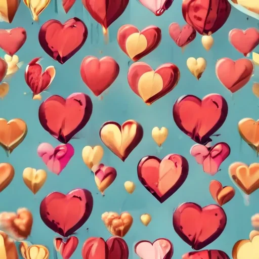 Colorful Hearts Floating Against a Bright Blue Sky Background