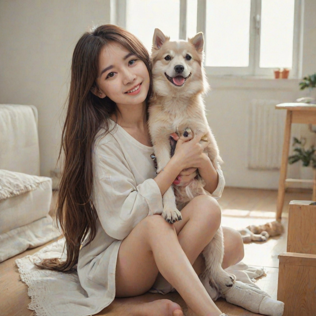 1girl, aug_flat,  flat, a cute dog.,long hair.<lora:flat-v2-000004:1>