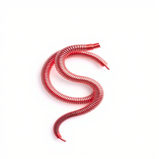 Create a high-resolution image of a modern snake-shaped hose symbol on a clean white background, using a DSLR camera with a 50mm lens, aperture f/2.8, shutter speed 1/200s, and ISO 100 for enhanced clarity and detail.