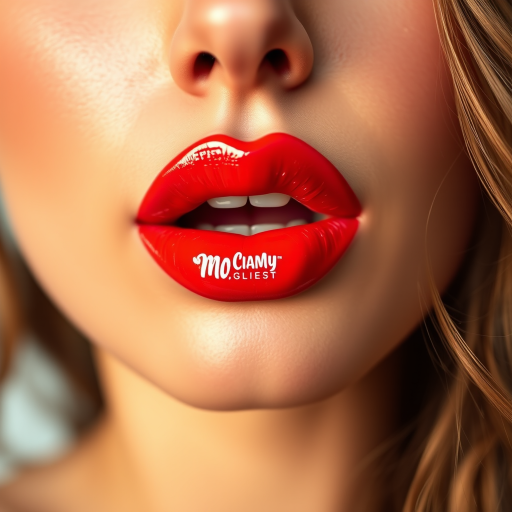 Striking woman lips adorned with vibrant coral lipstick, glossy finish, plump and voluminous, perfectly defined cupid's bow, radiating warmth and passion