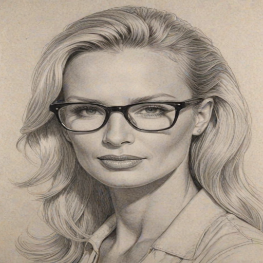 Radiant Nicolette Sheridan, pencil sketch, portrait of Beauteous woman 1942s in glasses, hair style beatnik, outline, clear lines, fine lines, 8k